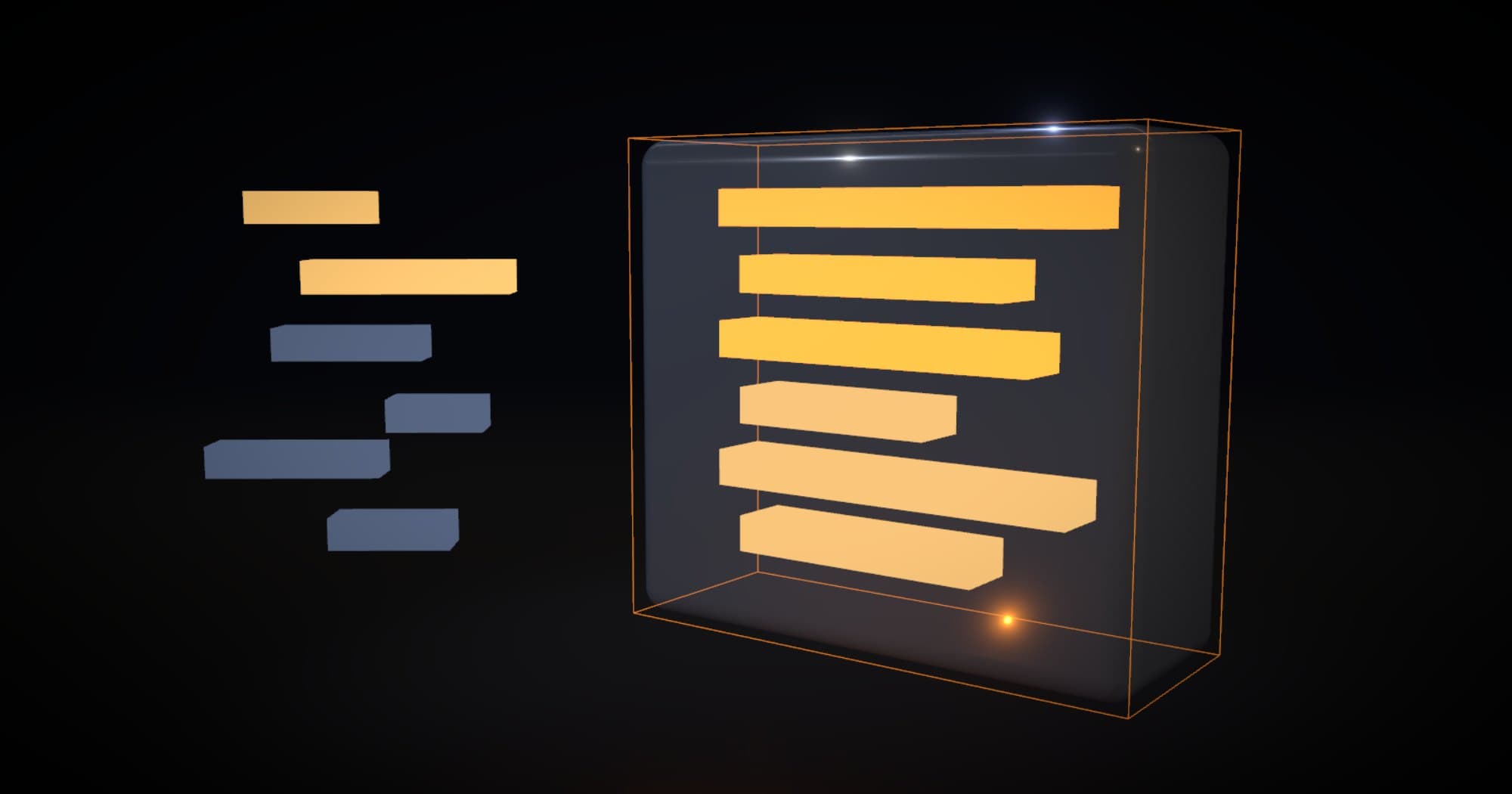 3D render of glowing transaction bars packed into a glass block, others waiting in line.