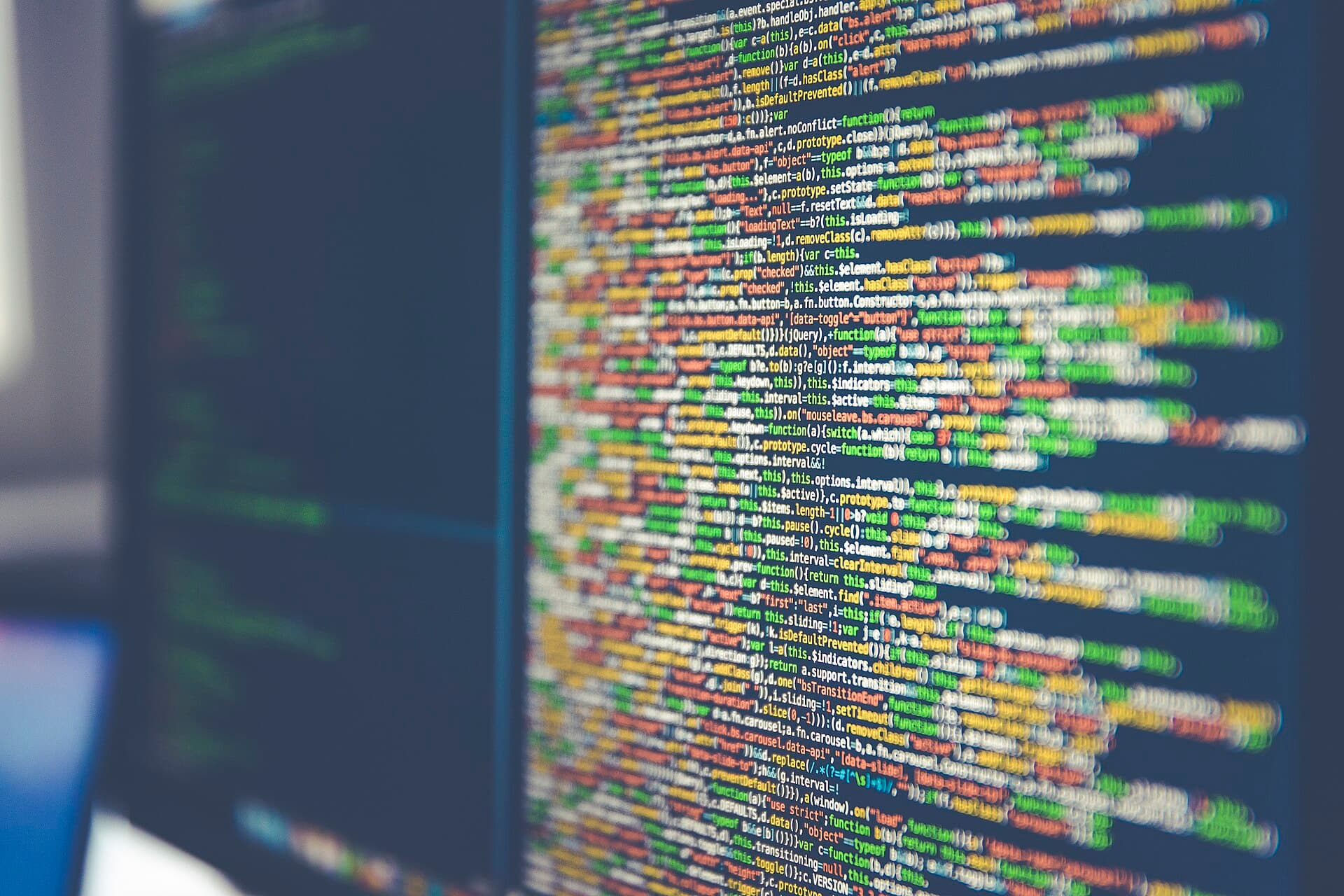 Lines of program code on a computer monitor.